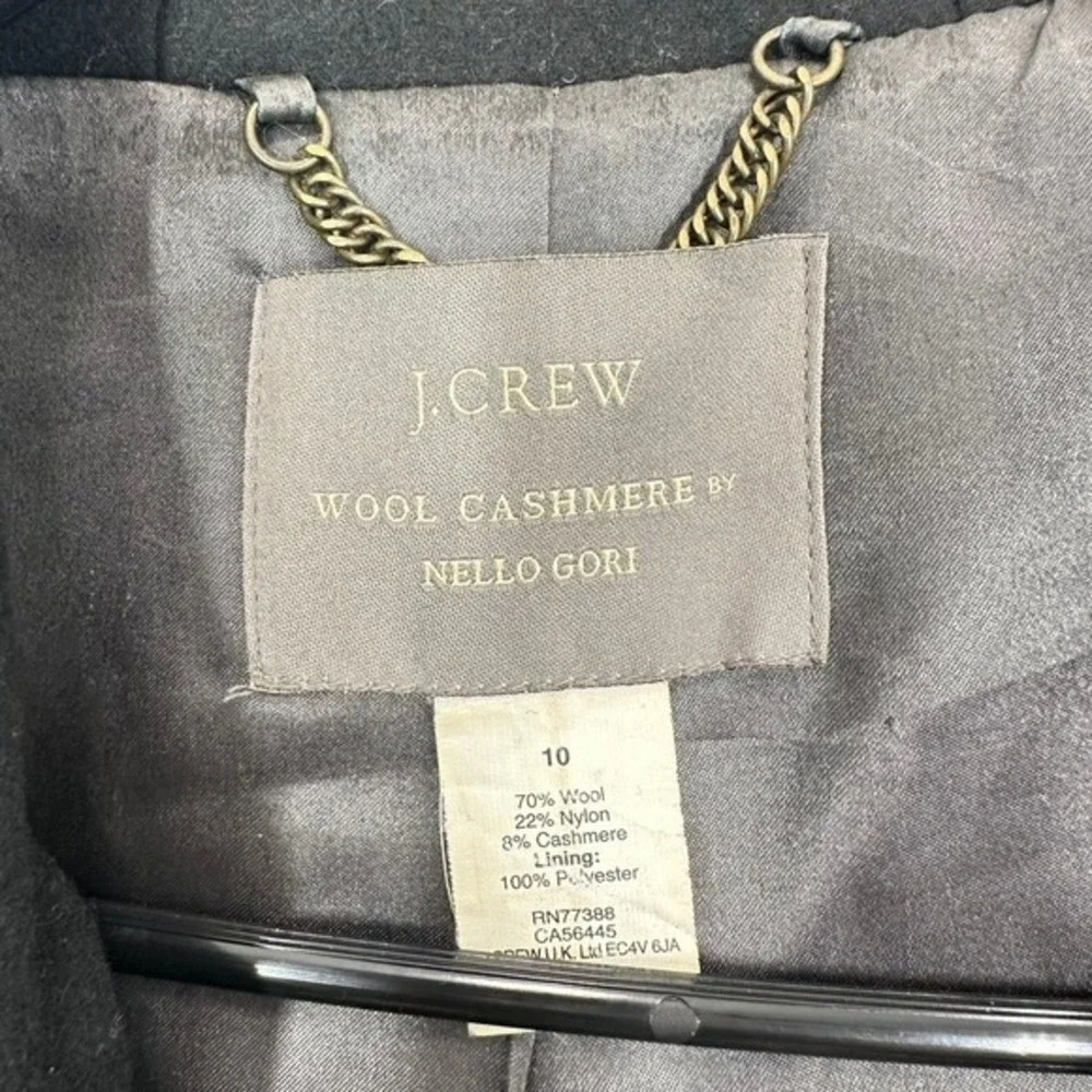 J. Crew Wool Cashmere Nello Duffle Coat Hooded Black Size 10 Classic Winter Warm